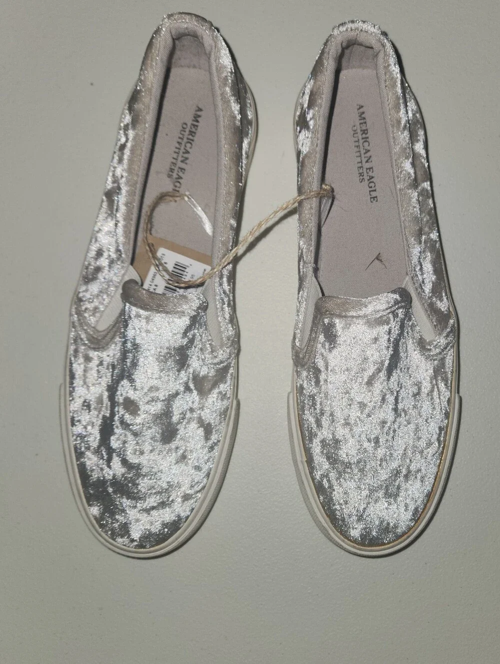 American Eagle Outfitters Silver Velvet Slip-On Sneakers Size 8
